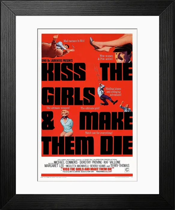 Framed Print : KISS THE GIRLS AND MAKE THEM DIE, (aka SE TUTTE LE DONNE DEL MONDO), US poster, Terry-Thomas (top left), Dorothy Provine (gagged), 1966