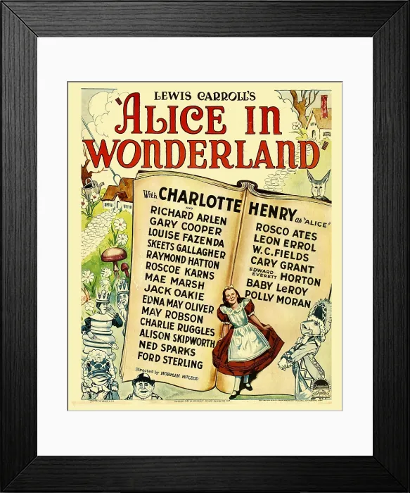 Framed Print : ALICE IN WONDERLAND, bottom center: Charlotte Henry on window card, 1933