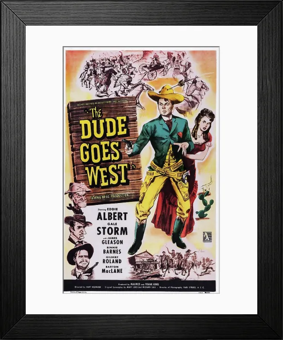 Framed Print : THE DUDE GOES WEST, US poster, left from top: James Gleason, Gilbert Roland, Barton MacLane, center from left: Eddie Albert, Gale Storm, 1948 Framed Print : THE DUDE GOES WEST, US poster, left from top: James Gleason, Gilbert Roland, Barton MacLane, center from left: Eddie Albert, Gale Storm, 1948