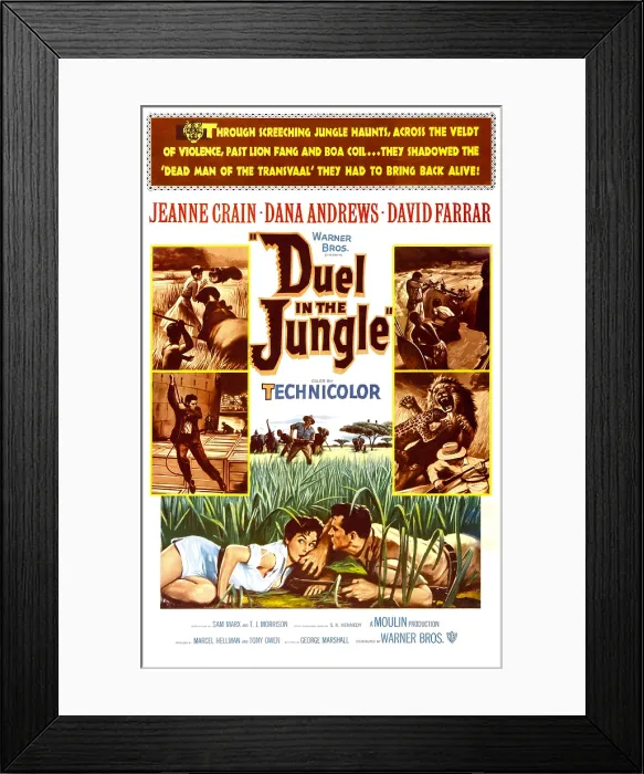 Framed Print : DUEL IN THE JUNGLE, Us poster, bottom from left: Jeanne Crain, Dana Andrews, 1954