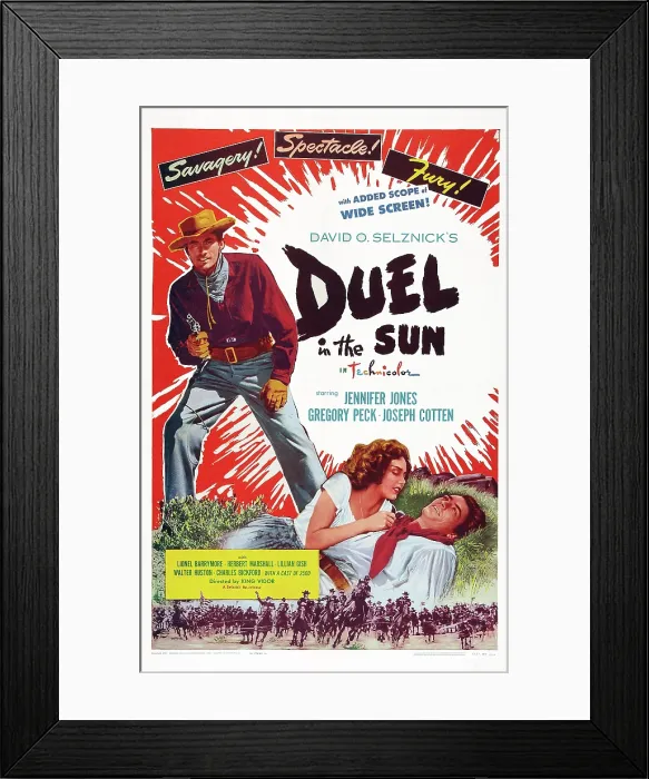 Framed Print : DUEL IN THE SUN, US poster art, left and right: Gregory Peck; center: Jennifer Jones, 1946