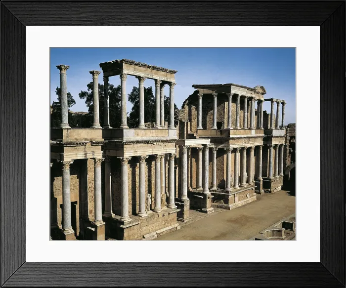 Framed Print : Roman Theatre in Merida. 16 -15 BC. SPAIN. Mrida.. Front of the scene. Roman art. Early Empire. Architecture. AISA / Everett Collection**US SALES ONLY**