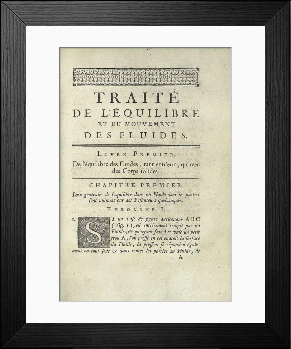 Framed Print : ALEMBERT, Jean Le Rond D (1717-1783). First chapter of D'Alambert's 'Trait de l'equilibre et du mouviment des fluides'. FRANCE. Paris. National Library