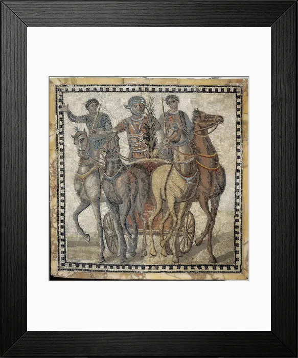 Framed Print : Chariot race (3rd c.). Roman art. Early Empire. Mosaic. SPAIN. Madrid. National Museum of Archaeology. AISA / Everett Collection**US SALES ONLY**