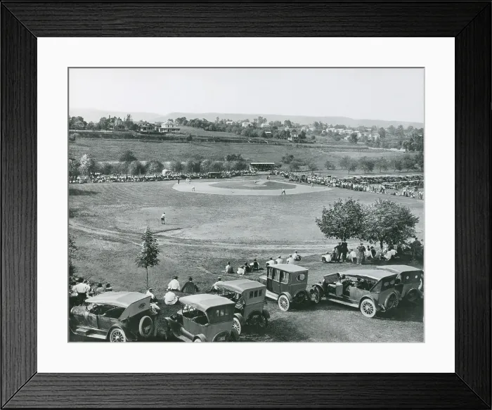 Framed Print : Baseball game at Seibert Field, Massanutten Academy, Woodstock, Virginia, 1922. Spectators watch the game from a grandstand while others watch from cars in the far outfield Framed Print : Baseball game at Seibert Field, Massanutten Academy, Woodstock, Virginia, 1922. Spectators watch the game from a grandstand while others watch from cars in the far outfield