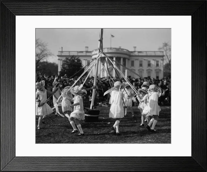 Framed Print : Children dance around a maypole at the White House Easter Celebration on April 1, 1929 Framed Print : Children dance around a maypole at the White House Easter Celebration on April 1, 1929
