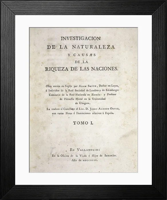 Framed Print : SMITH, Adam (1723-1790). Cpver of the first volume of Adam Smith's work 'Inquiry into the Nature and Causes of the Wealth of Nations', the first great treatise on capitalism