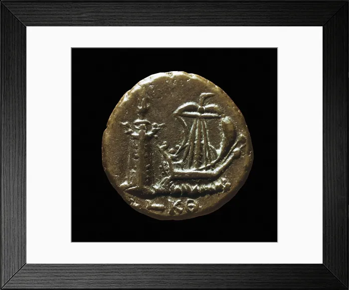 Framed Print : Roman coin minted in Alexandria during the reign of Commodus (2nd c. AD). It depicts the Pharos or Lighthouse of Alexandria. Coin. FRANCE. Paris. National Library Framed Print : Roman coin minted in Alexandria during the reign of Commodus (2nd c. AD). It depicts the Pharos or Lighthouse of Alexandria. Coin. FRANCE. Paris. National Library