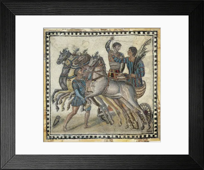 Framed Print : Chariot race (3rd c.). Roman art. Early Empire. Mosaic. SPAIN. Madrid. National Museum of Archaeology. AISA / Everett Collection**US SALES ONLY**