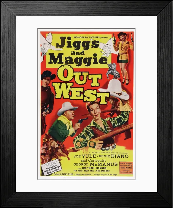 Framed Print : JIGGS AND MAGGIE OUT WEST, US poster art, counter clockwise from top right: June Harrison, Pat Goldin, Renie Riano, Joe Yule, Jim Bannon, 1950