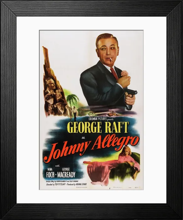 Framed Print : JOHNNY ALLEGRO, US poster art, George Raft, (top), Nina Foch, (bottom), 1949