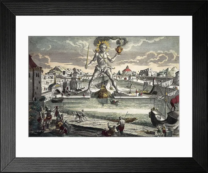 Framed Print : Seven Wonders of the World. Colossus of Rhodes. Engraving. ITALY. Milan. Civica Raccolta delle Stampe 'Achille Bertarelli' (Achille Bertarelli collection of prints) Framed Print : Seven Wonders of the World. Colossus of Rhodes. Engraving. ITALY. Milan. Civica Raccolta delle Stampe 'Achille Bertarelli' (Achille Bertarelli collection of prints)