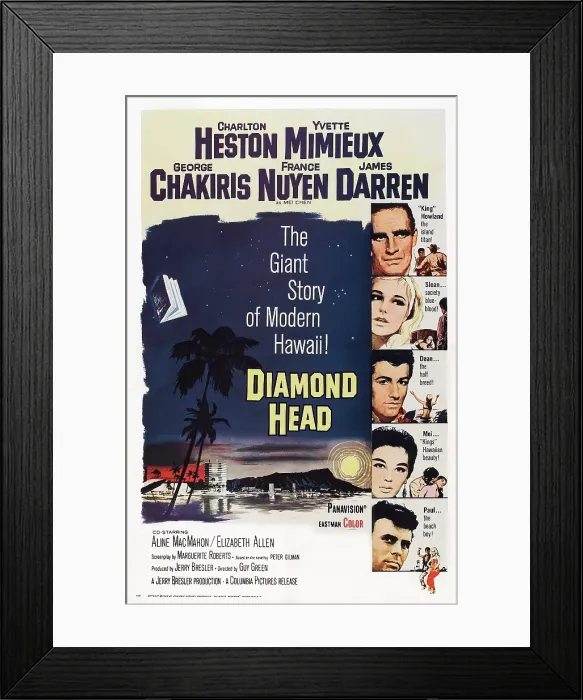 Framed Print : DIAMOND HEAD, US poster, from top: Charlton Heston, Yvette Mimieux, George Chakiris, France Nuyen, James Darren, 1963 Framed Print : DIAMOND HEAD, US poster, from top: Charlton Heston, Yvette Mimieux, George Chakiris, France Nuyen, James Darren, 1963