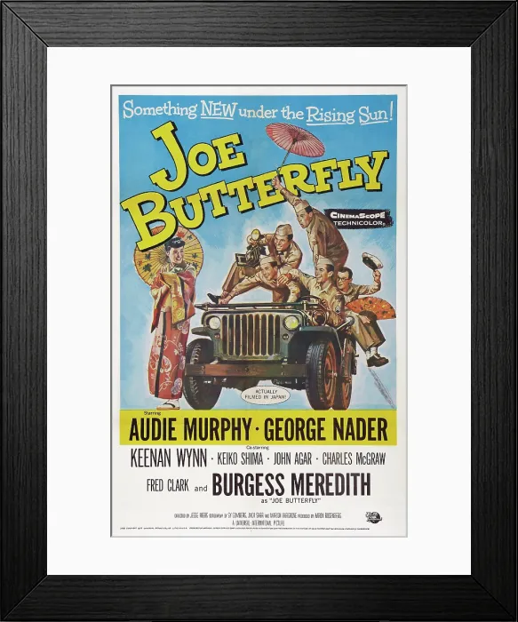 Framed Print : JOE BUTTERFLY, l-r: Kieko Shima, Audie Murphy, George Nader, John Agar, Frank Chase, Charles McGraw on poster art, 1957 Framed Print : JOE BUTTERFLY, l-r: Kieko Shima, Audie Murphy, George Nader, John Agar, Frank Chase, Charles McGraw on poster art, 1957