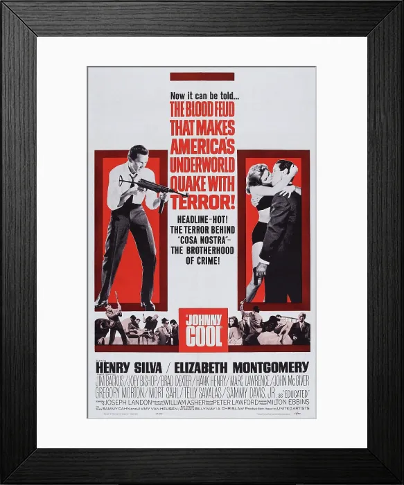 Framed Print : JOHNNY COOL, US poster, top from left: Henry Silva, Elizabeth Montgomery, Henry Silva, 1963