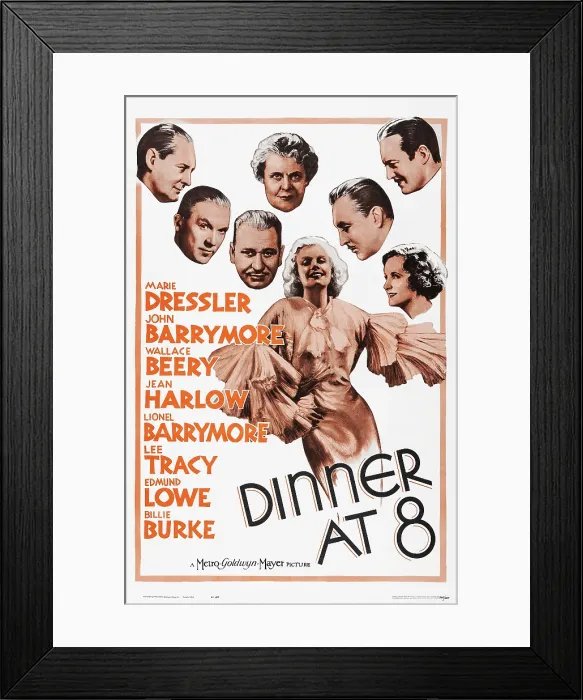 Framed Print : DINNER AT EIGHT, (aka DINNER AT 8), US poster art, from left: John Barrymore, Lee Tracy, Wallace Beery, Marie Dressler, Jean Harlow, Lionel Barrymore, Billie Burke, Edmund Lowe Framed Print : DINNER AT EIGHT, (aka DINNER AT 8), US poster art, from left: John Barrymore, Lee Tracy, Wallace Beery, Marie Dressler, Jean Harlow, Lionel Barrymore, Billie Burke, Edmund Lowe