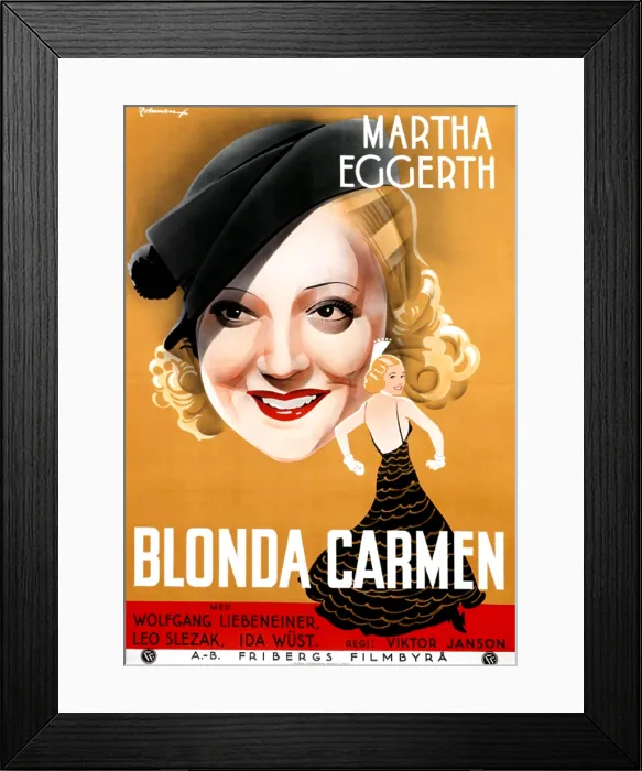 Framed Print : DIE BLONDE CARMEN, (aka BLONDA CARMEN), Swedish poster art, Martha Eggerth times two, 1935