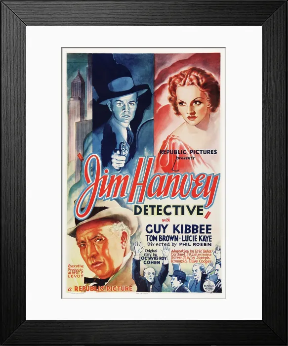Framed Print : JIM HANVEY, DETECTIVE, US poster art, top from left: Tom Brown, Lucie Kaye; bottom left: Guy Kibbee, 1937 Framed Print : JIM HANVEY, DETECTIVE, US poster art, top from left: Tom Brown, Lucie Kaye; bottom left: Guy Kibbee, 1937