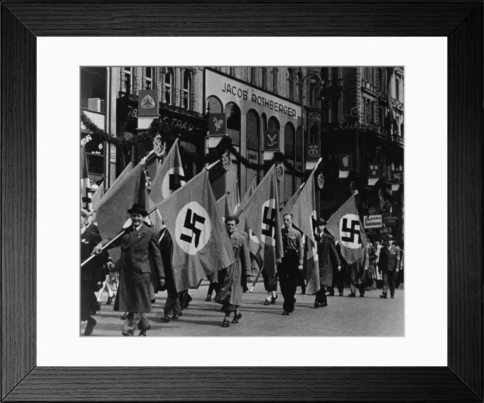 Framed Print : Nazis parade in Vienna, Austria, on May Day, 1938. The Anschluss with Nazi Germany violated of the Treaty of Versailles
