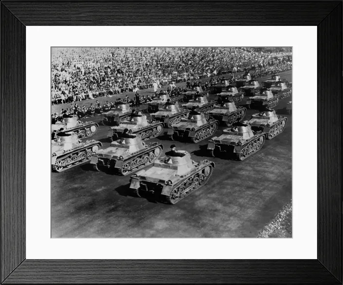 Framed Print : Tanks on parade during 1935 Erntedankfest, the traditional German thanksgiving. Nazi Germany rearmed in the 1930s, exceeding limitations placed by the Treaty of Versailles
