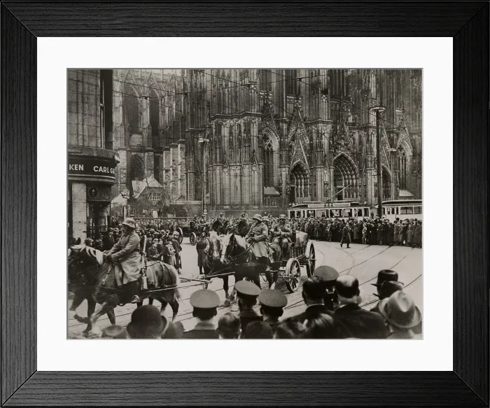 Framed Print : German troops entering Cologne, March 17, 1936. Civilians watch a parade of German officers, some on foot, others on horses pulling carts holding officers Framed Print : German troops entering Cologne, March 17, 1936. Civilians watch a parade of German officers, some on foot, others on horses pulling carts holding officers