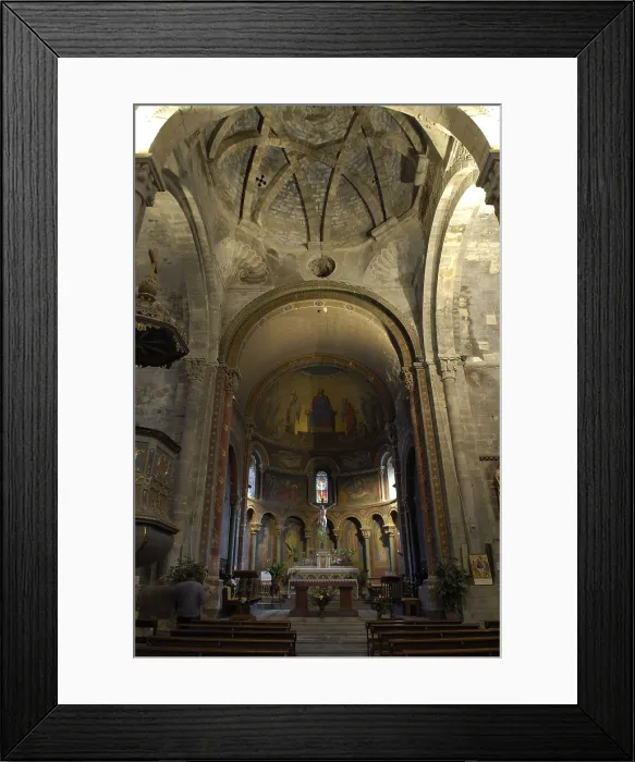 Framed Print : FRANCE. Oloron-Sainte-Marie. Church of Sainte-Croix (11th c.). Altar, apse and Byzantine central dome. Byzantine art. ; Romanesque art. Architecture
