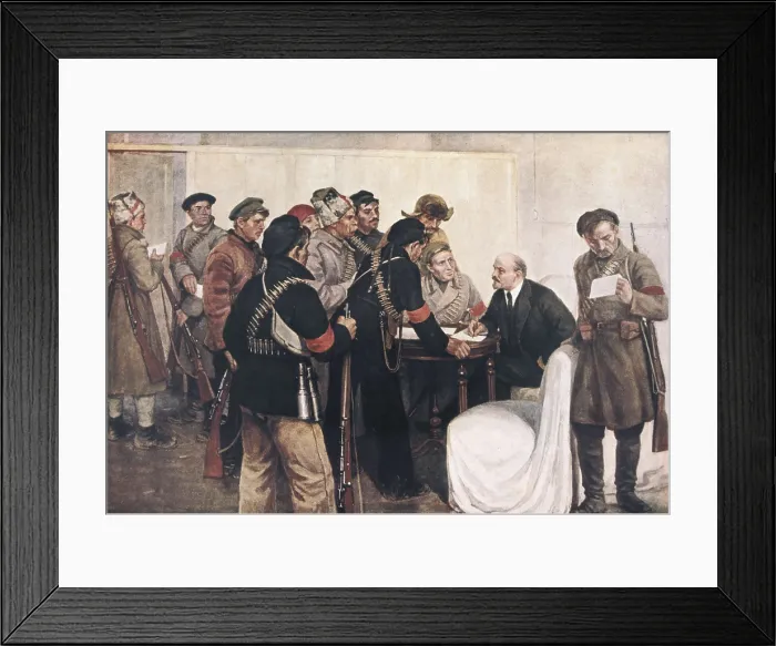 Framed Print : LENIN, Vladimir Ilich Ulyanov (1870-1924). Arrival of a messenger to Lenin's headquarters. Oil on canvas. AISA / Everett Collection**US SALES ONLY**