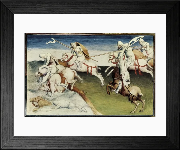 Framed Print : KUBLAI KHAN (1215-1294); Polo, Marco (1254-1324). 'The Book of World Wonders', manuscript edition in French (14th c.). Battle between the Great Khan and the Tartars