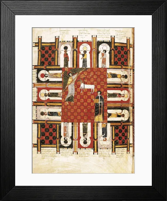 Framed Print : Beatus of Libana. 1047. Chapter 21. Heavenly Jerusalem. Romanesque art. Miniature Painting. SPAIN. Madrid. National Library. Proc: SPAIN. Len