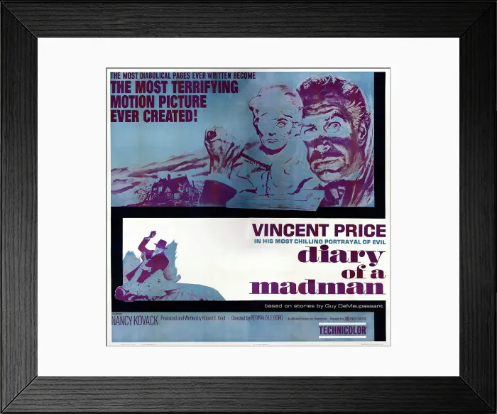 Framed Print : DIARY OF A MADMAN, US poster art, from left: Nancy Kovack, Vincent Price, 1963