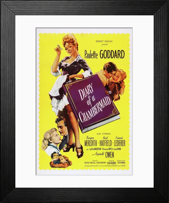 Framed Print : THE DIARY OF A CHAMBERMAID, US poster, Paulette Goddard (top), bottom from left: Paulette Goddard, Hurd Hatfield, middle right from left: Francis Lederer, 1946