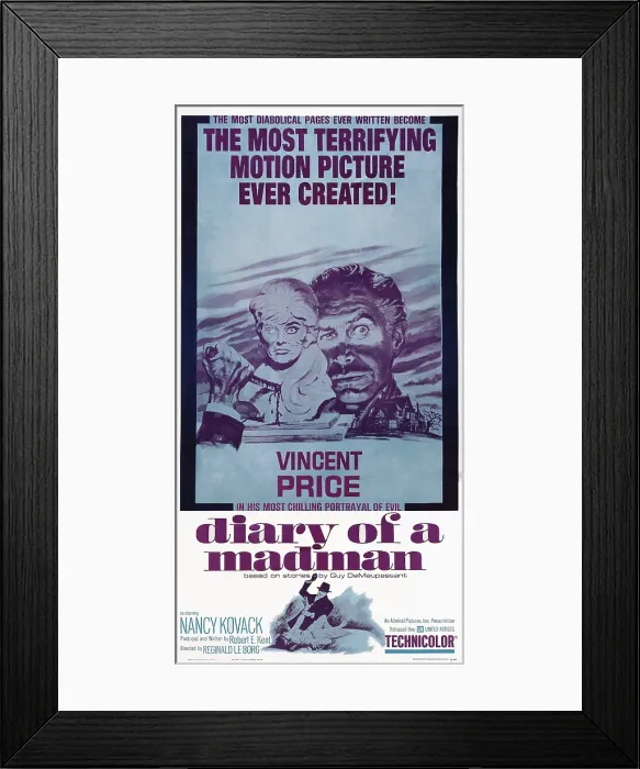 Framed Print : DIARY OF A MADMAN, US poster, from left: Nancy Kovack, Vincent Price, 1963 Framed Print : DIARY OF A MADMAN, US poster, from left: Nancy Kovack, Vincent Price, 1963
