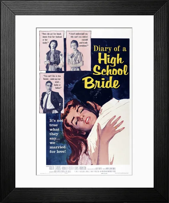 Framed Print : DIARY OF A HIGH SCHOOL BRIDE, US poster, center: Anita Sands, Ron Foster, top left clockwise: Wendy Wilde, Louise Arthur, Barney Biro, 1959