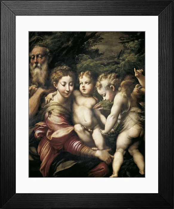 Framed Print : PARMIGIANINO, Francesco Mazzola, called Il (1503-1540). The Holy Family with an Angel. beg. 16th c. Mannerism art. Oil on wood. SPAIN. Madrid. Prado Museum