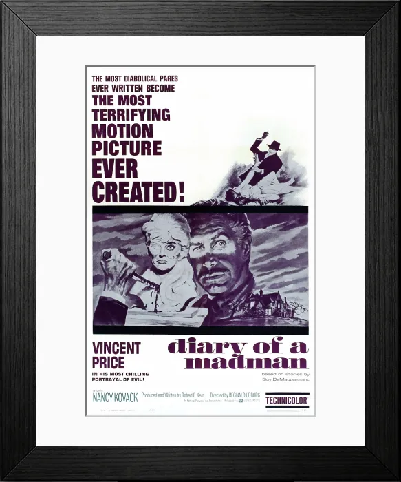 Framed Print : DIARY OF A MADMAN, US poster art, Vincent Price, 1963