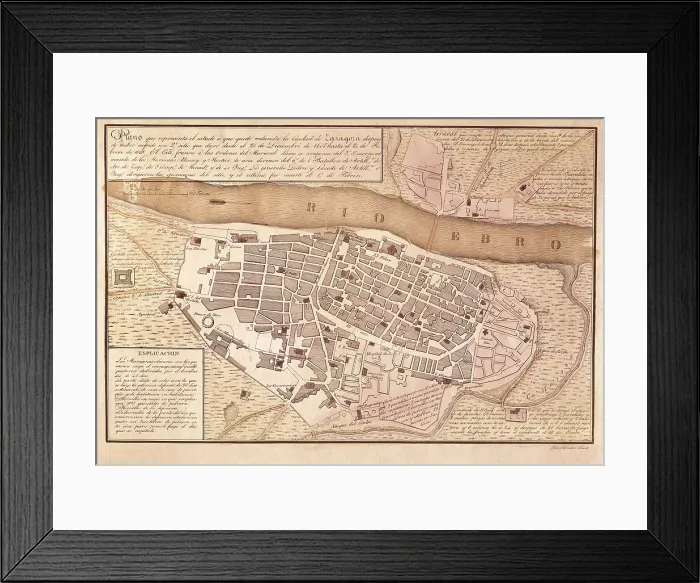 Framed Print : Spain. Peninsular War (1808-1814). Map of Saragossa after the second siege (December 1808-February 1809). From the work 'Atlas de la Guerra de Independencia' (1868) Framed Print : Spain. Peninsular War (1808-1814). Map of Saragossa after the second siege (December 1808-February 1809). From the work 'Atlas de la Guerra de Independencia' (1868)