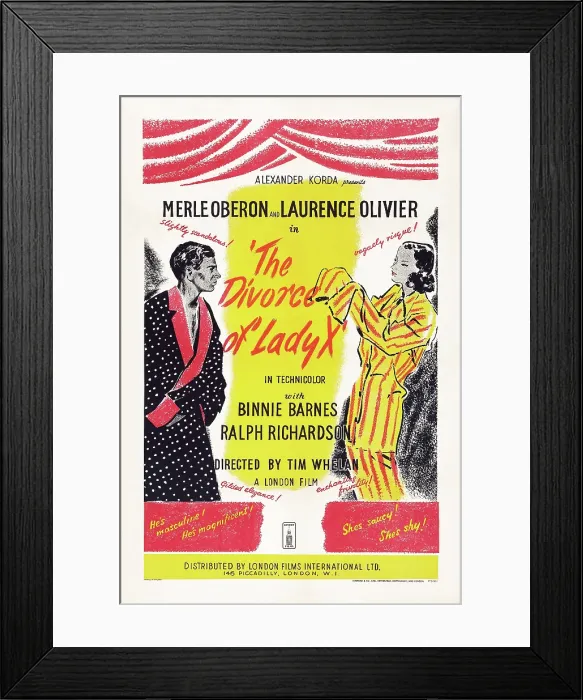 Framed Print : THE DIVORCE OF LADY X, British poster art, from left: Laurence Olivier, Merle Oberon, 1938 Framed Print : THE DIVORCE OF LADY X, British poster art, from left: Laurence Olivier, Merle Oberon, 1938