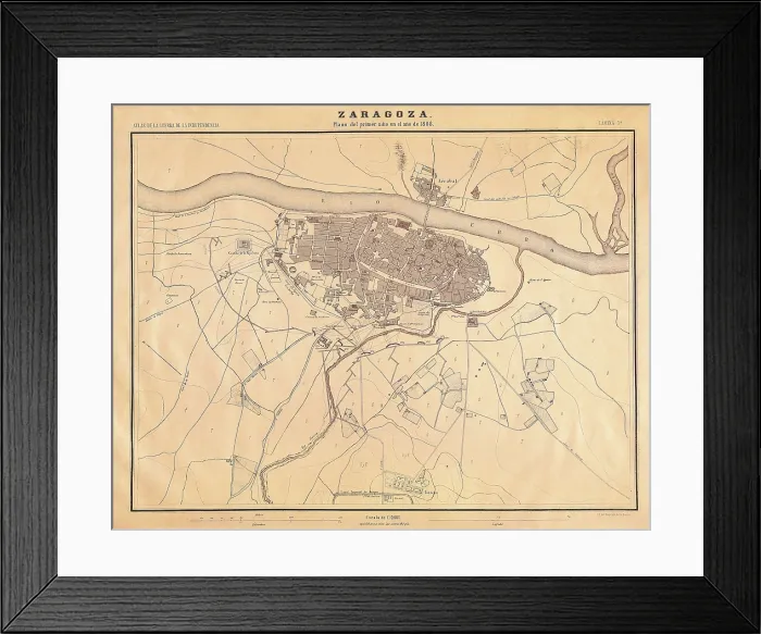 Framed Print : Spain. Peninsular War (1808-1814). Map of the first siege of Saragossa (June 1808). From the work 'Atlas de la Guerra de Independencia' (1868). SPAIN. Madrid Framed Print : Spain. Peninsular War (1808-1814). Map of the first siege of Saragossa (June 1808). From the work 'Atlas de la Guerra de Independencia' (1868). SPAIN. Madrid