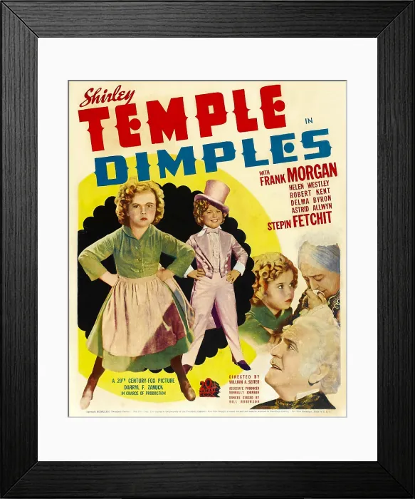 Framed Print : DIMPLES, left: Shirley Temple, right clockwise: Shirley Temple, Helen Westley, Frank Morgan on window card, 1936, TM and Copyright 20th Century Fox Film Corp Framed Print : DIMPLES, left: Shirley Temple, right clockwise: Shirley Temple, Helen Westley, Frank Morgan on window card, 1936, TM and Copyright 20th Century Fox Film Corp