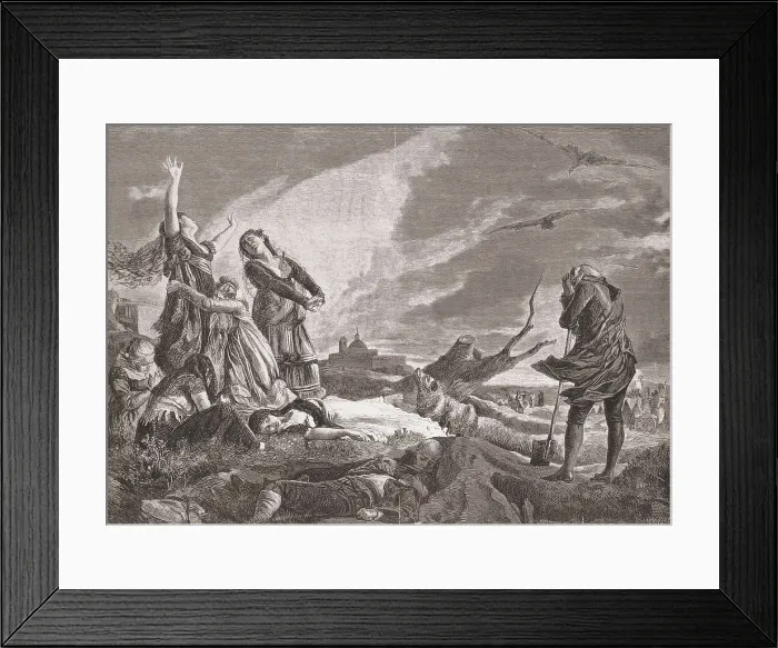 Framed Print : Spain. Peninsular War (1808-1814). Madrid 3rd May 1808. Burials at La Moncloa. Drawing by Vicente Palmaroli. Etching. SPAIN. Madrid. Municipal Museum