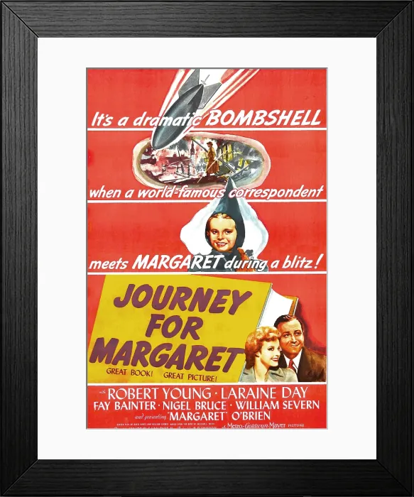 Framed Print : JOURNEY FOR MARGARET, US poster, Margaret O'Brien, bottom right from left: Laraine Day, Robert Young, 1942 Framed Print : JOURNEY FOR MARGARET, US poster, Margaret O'Brien, bottom right from left: Laraine Day, Robert Young, 1942