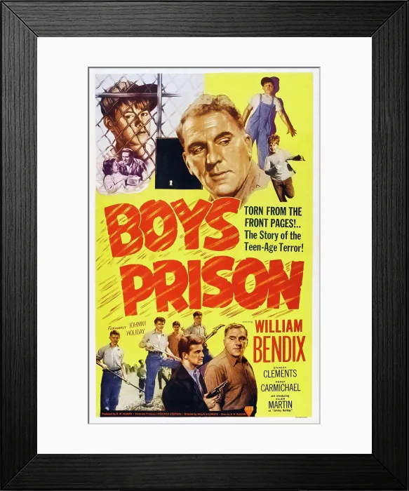 Framed Print : JOHNNY HOLIDAY, (aka BOYS PRISON), US poster, top: william Bendix (head), Allen Martin Jr. (overalls), bottom front from left: Stanley Clements, William Bendix, 1949