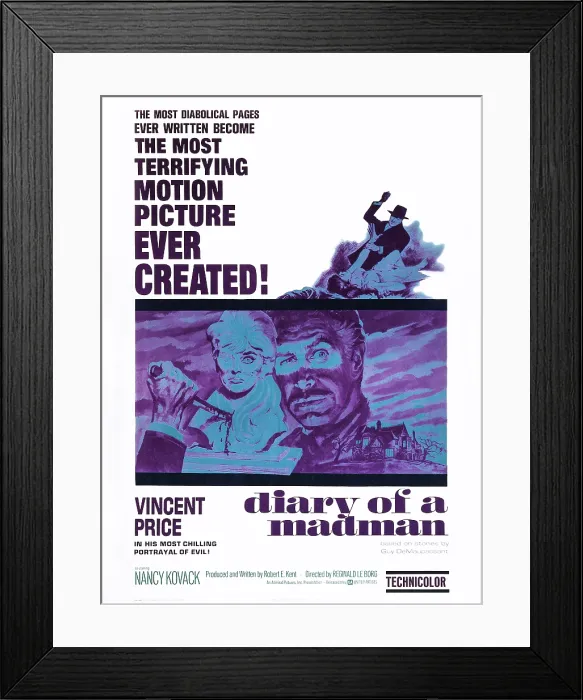 Framed Print : DIARY OF A MADMAN, right of center: Vincent Price; one-sheet poster art, 1963 Framed Print : DIARY OF A MADMAN, right of center: Vincent Price; one-sheet poster art, 1963