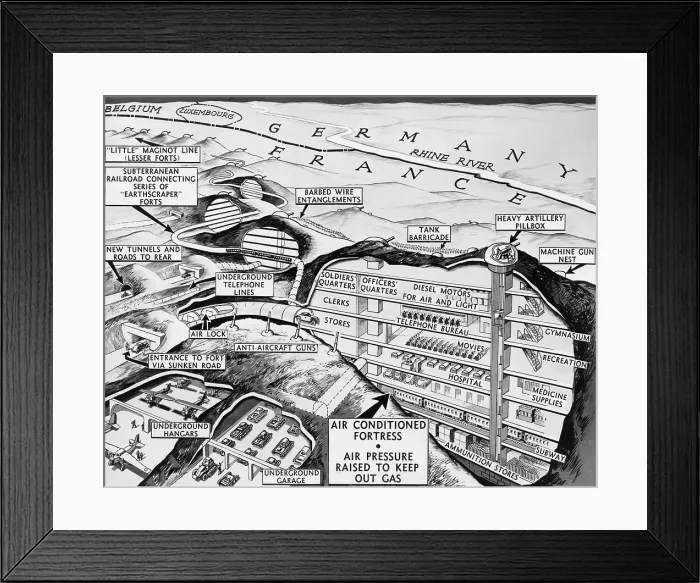 Framed Print : Cross-section drawing of Maginot Line, on the French-German border, April 1938