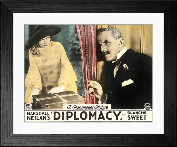 Framed Print : DIPLOMACY, left: Blanche Sweet on lobbycard, 1926 Framed Print : DIPLOMACY, left: Blanche Sweet on lobbycard, 1926