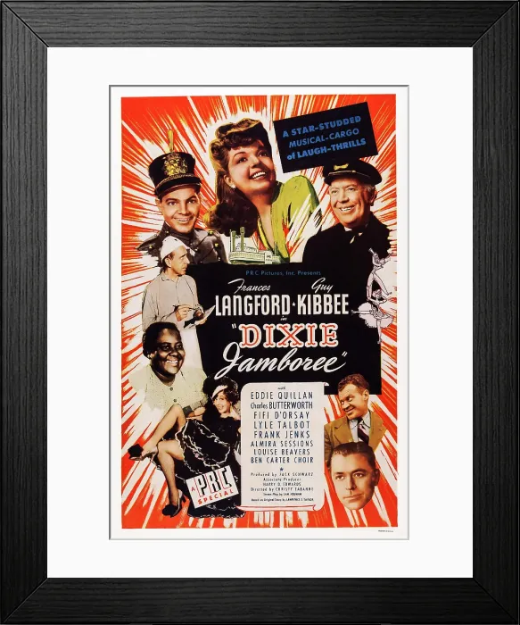 Framed Print : DIXIE JAMBOREE, US poster, from bottom left clockwise: Fifi D'Orsay, Louise Beavers, Charles Butterworth, Eddie Quillan, Frances Langford, Guy Kibbee, Frank Jenks