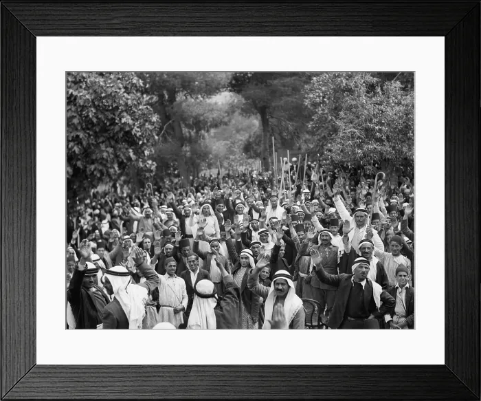 Framed Print : Palestine disturbances 1936. Palestine Arabs at Abou Ghosh taking the oath of allegiance to the Arab cause, and to fight Jewish immigration. (BSLOC_2013_9_202) Framed Print : Palestine disturbances 1936. Palestine Arabs at Abou Ghosh taking the oath of allegiance to the Arab cause, and to fight Jewish immigration. (BSLOC_2013_9_202)