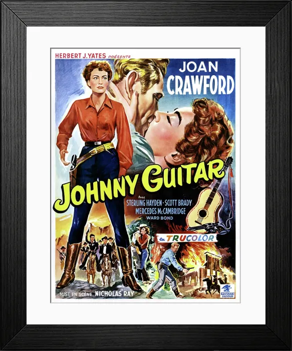 Framed Print : JOHNNY GUITAR, Joan Crawford, Sterling Hayden, (Belgian poster art), 1954