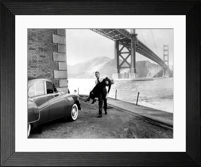 Framed Print : VERTIGO, James Stewart, Kim Novak, 1958 Framed Print : VERTIGO, James Stewart, Kim Novak, 1958