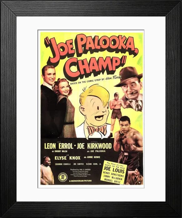 Framed Print : JOE PALOOKA, CHAMP (aka JOE PALOOKA, CHAMPION), US poster, from left: Joe Kirkwood Jr. Elyse Knox, Joe Palooka, Joe Kirkwood Jr. Leon Errol